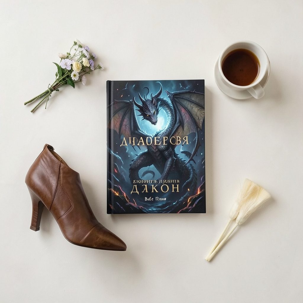 Уютный натюрморт с наушниками, стопкой книг и керамической чашкой на тёплом деревянном столе, мягкие кремовые и янтарные тона