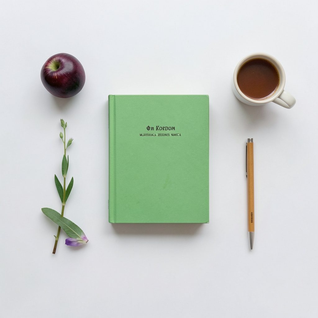 Открытая печатная книга на деревянном столе, тёплые бежевые и охровые оттенки, спокойная атмосферная сцена без текста и людей